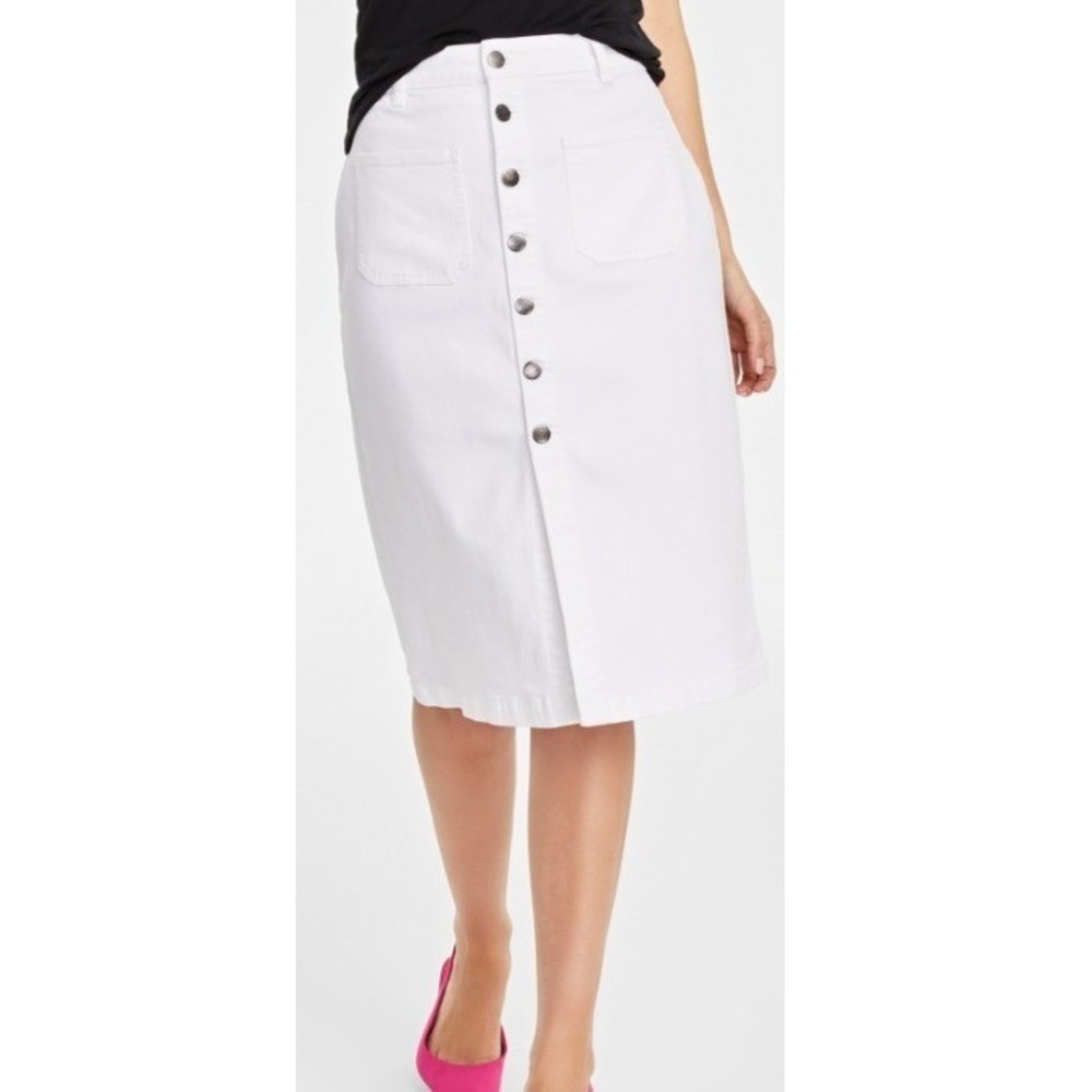 on 34th white denim long maxi skirt church formal size 6/28